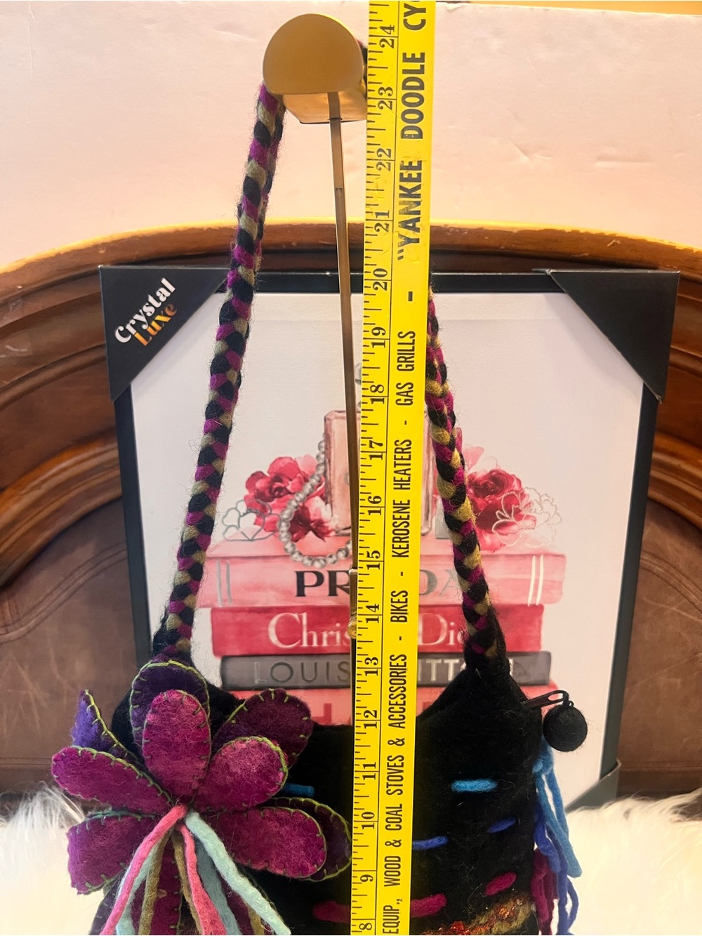 Rising Tide hand. made Black & Purple wool Felt Flower Shoulder Bag - Picture 9 of 11